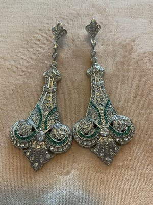 Art Deco Style Lab-Created Diamond Emerald Dangle/Drop 14K Gold Filled Earrings