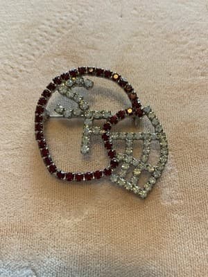 Vintage San Francisco 49ers Swavorski Red And Clear Brooch / Pin