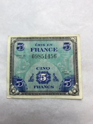 5 Franc 1944 World War II “World Paper Money”
