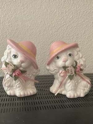 Adorable Porcelain White Dogs With Pink Hats! Very Easter!