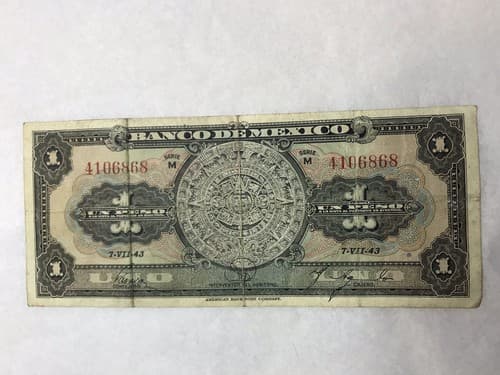 1943 1 Peso Note - MEXICO