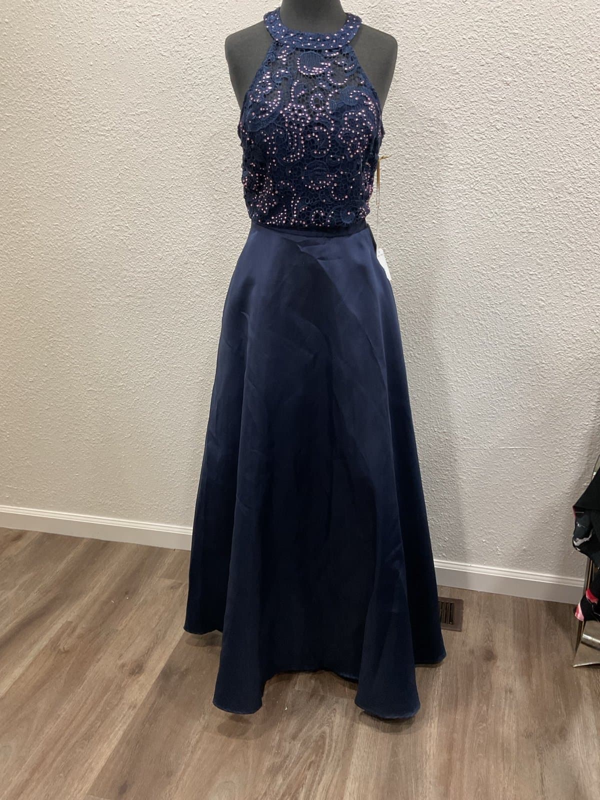 NEW Navy Blue Size 11 Satin & Crocheted 2 Piece Prom Dress