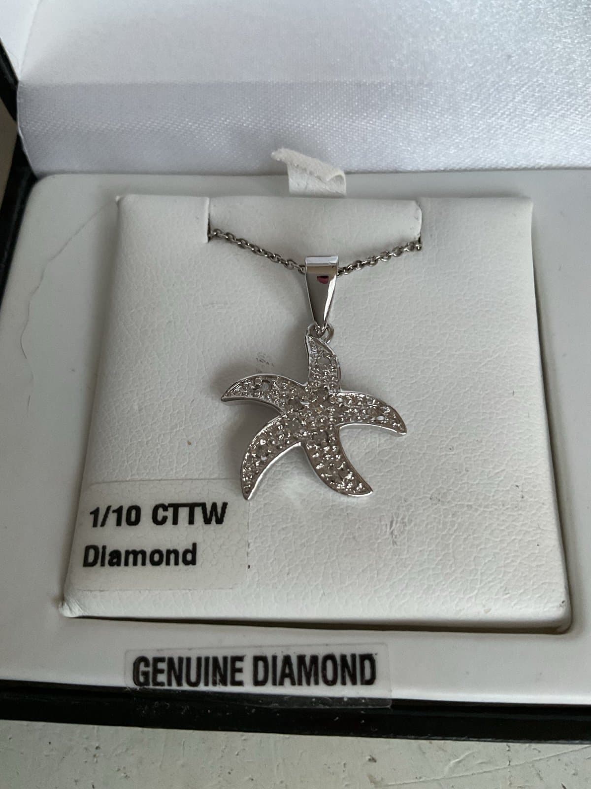 Silver and Diamond Starfish Necklce