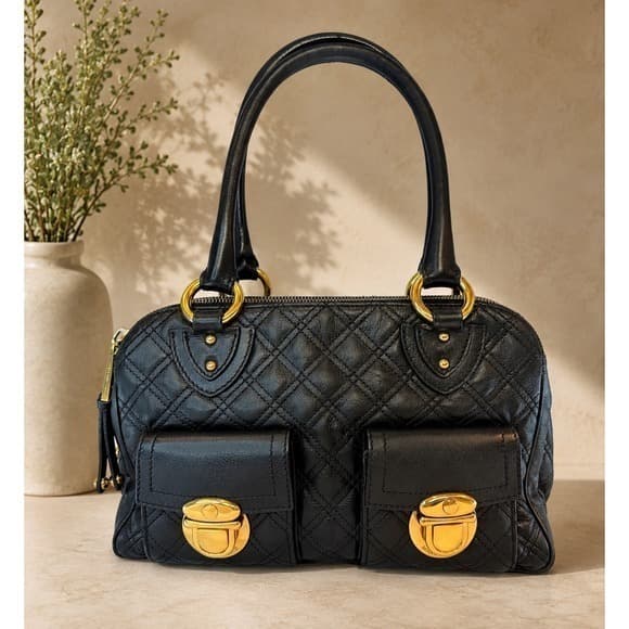 MARC JACOBS Venetia Quilted Black Leather Satchel