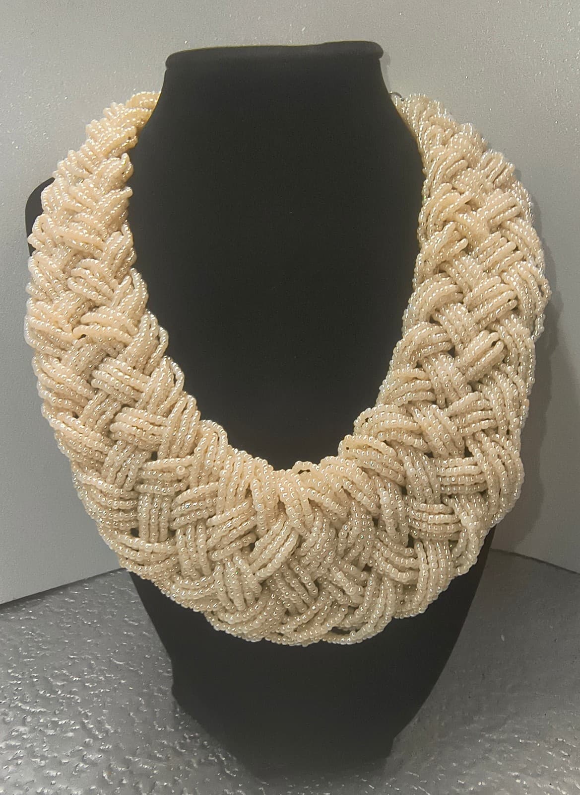 Vintage Braided Cream Beaded Necklace