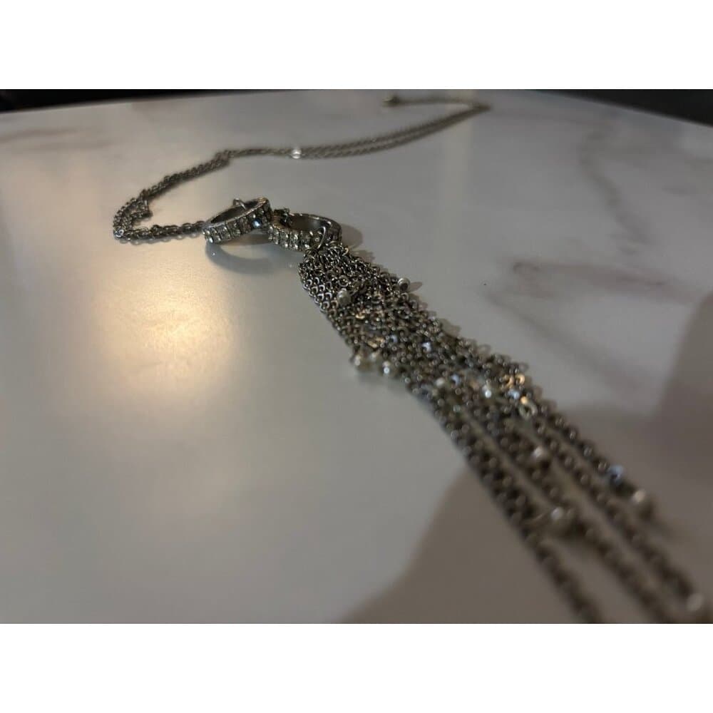 vintage silver-toned chain tassel pendant necklace