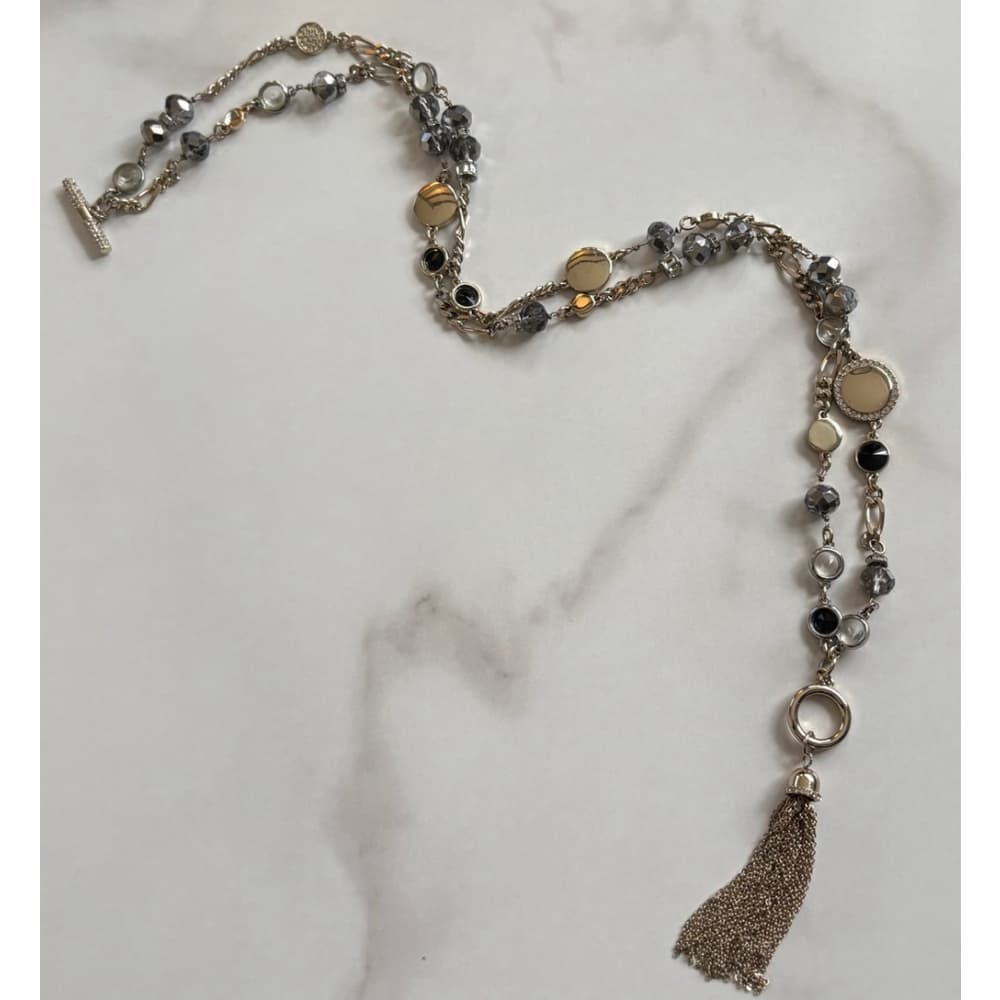 Beaded Necklace STERLING Silver CZ's Toggle Cubic Zirconia