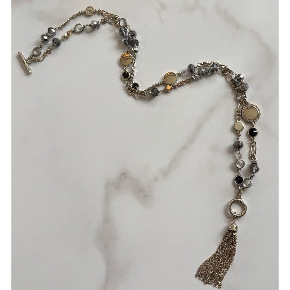 Beaded Necklace STERLING Silver CZ's Toggle Cubic Zirconia