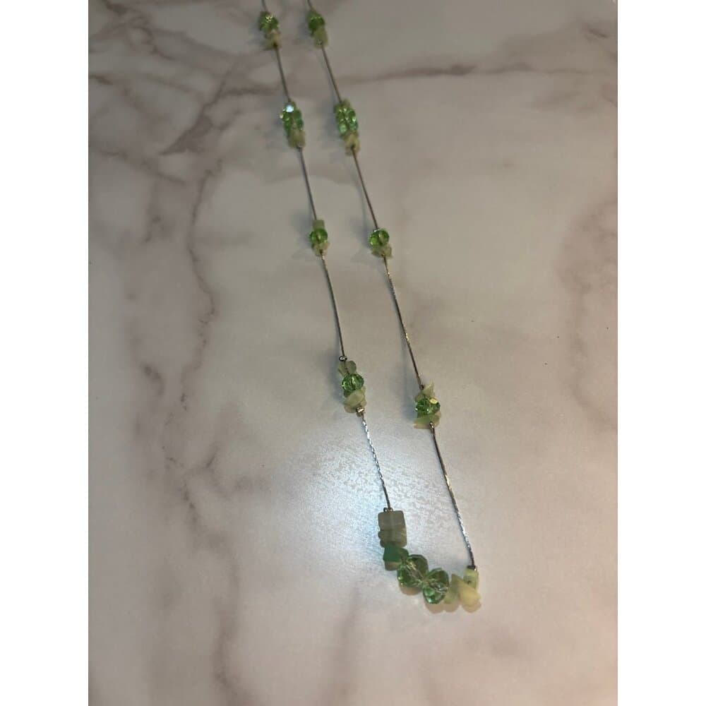 Chico’s 36 In Silver Tone And Green Bead Statement Necklace 965