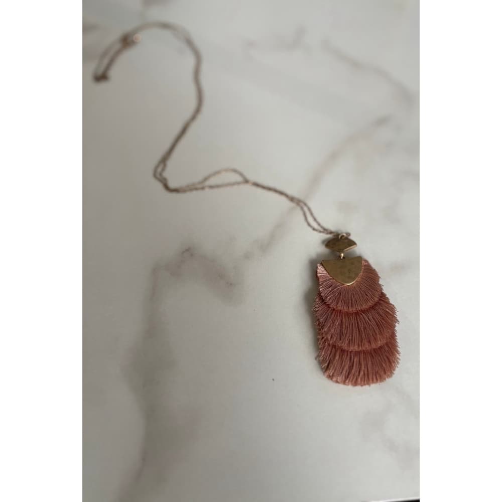 bohemian fringe tassel pendant statement necklace with a gold-tone chain