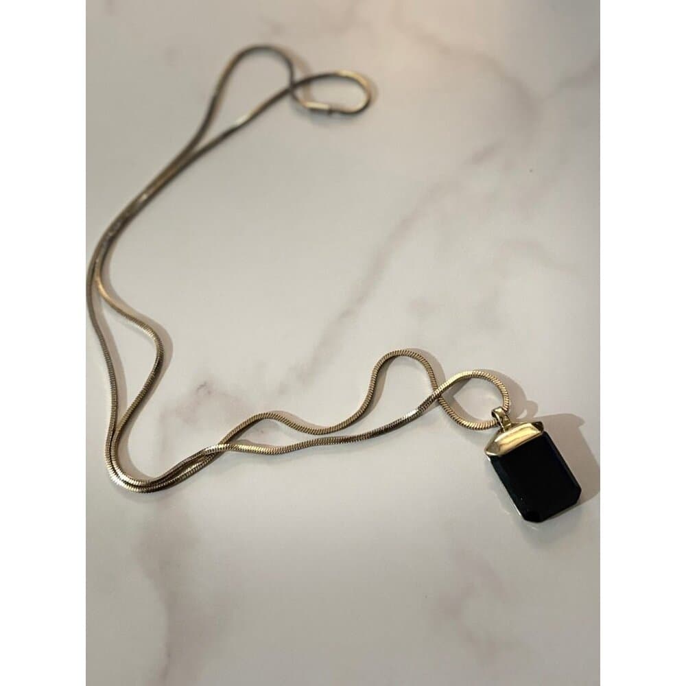 black onyx pendant necklace with a rectangular stone
