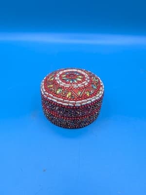 2.75" Round Jewelry Box Made in India Beaded in Multiple Colors