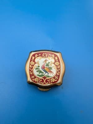 Stratton Enamel Pocket Ashtray Gold Tone Bird Design Metal