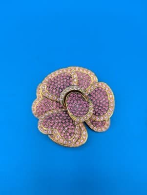 Fabulous Joan Rivers Pink Rose Floral Flower Goldtone Pin Brooch