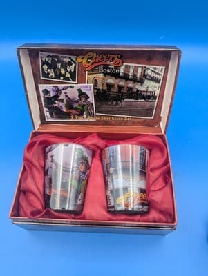 CHEERS Bar Boston TV Show 2 Piece Photo Shot Glass Set in Box HTF