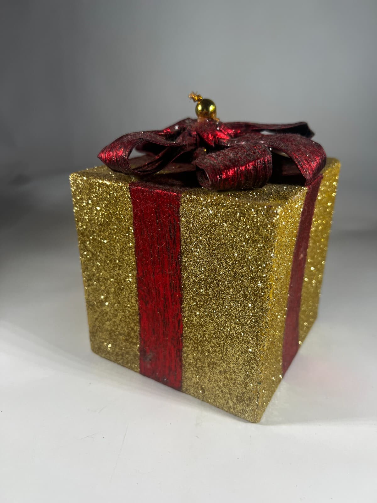Handmade Vintage Christmas Gift Present Gold Red Decor Holiday Glitter Bow