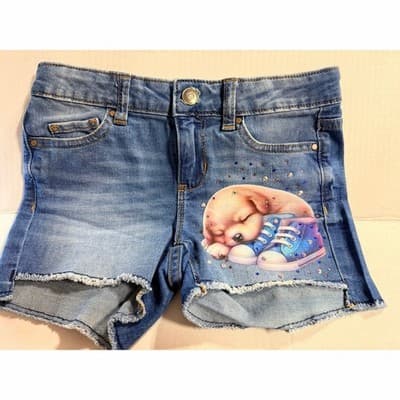 Mila Rose Girls Upstyled Puppy Rhinestone Detail Denim Shorts Blue Size 10 EUC