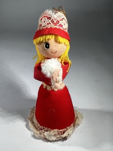 Vintage MCM Christmas Decor Ornament Angel Caroler Felt Cone Retro Doll Rare HTF