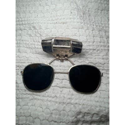 Vintage Clip-On Aviator Sunglasses Green Tinted Lenses Metal Frame Retro Rare