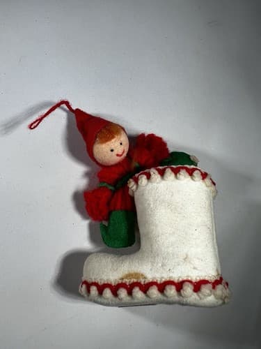 Vintage Blow Mold Christmas Ornament Boot Elf Holiday Unusual VTG Retro RARE HTF