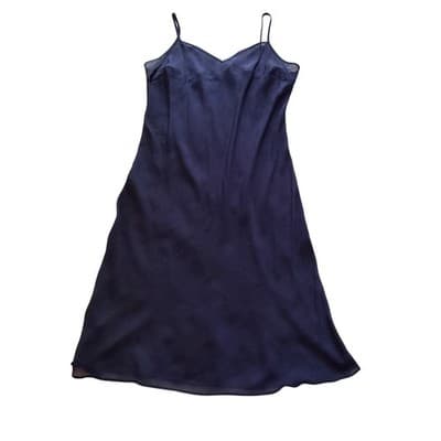 Ralph Lauren Silky Satin A-Line Slip Night Sleeveless Dress Navy Blue Size 14W