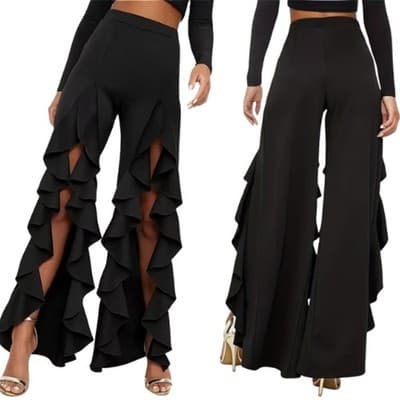 Adagio High Rise Open Wide Leg Ruffled Pants Black Size Medium NWOT