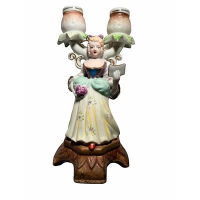 Candelabra 19th Century French Figural Porcelain Victorian Lady Candle Holder