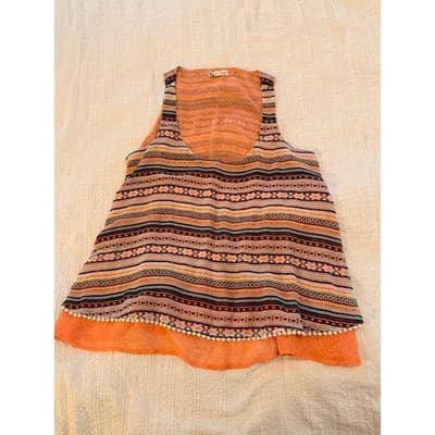 About A Girl Boho Tribal Stripe Sleeveless Layered Summer Top Orange Size Medium