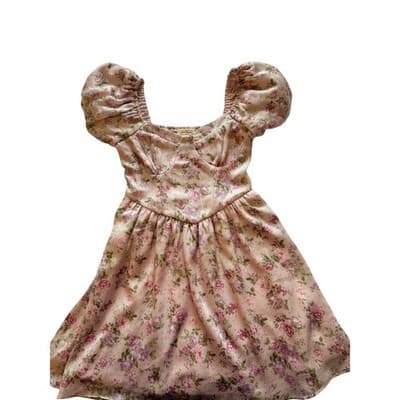 Jessica Simpson Floral Print Puff Sleeve Party Dress Pink Size Extra Small EUC