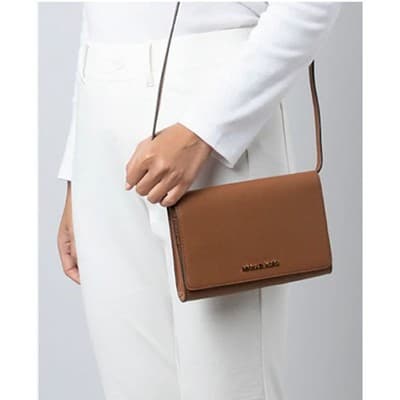 Michael Kors Jet Set Crossbody Clutch Wallet Ballet Saffiano Leather Bag Beige