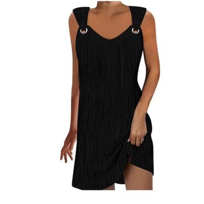 Women’s A-Line Silver Accent Strap Halter Sleeveless Dress Black Size Medium