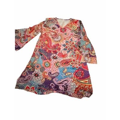 Women’s Boho Paisley Print Dress Multicolor V-Neck Ruffle Sleeve Casual Size