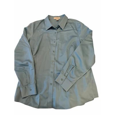 Coldwater Creek Button Down Professional Office Work Long Sleeve Top Blue 14NWOT