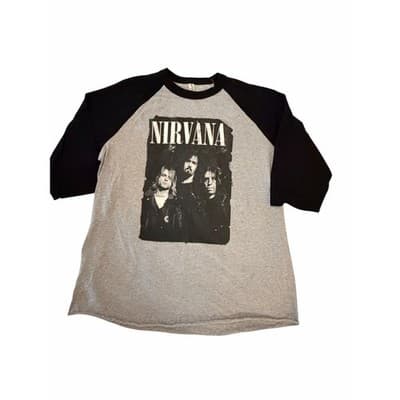 Rare Vintage 2014 Nirvana Three Quater Sleeve Pull Over Top Gray Black XL