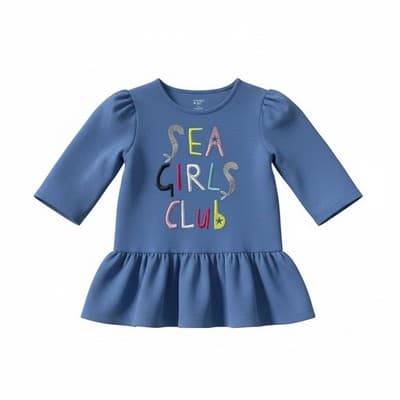 Crown & Ivy Sea Girls Club Print Ruffle Peplum Long Sleeve Top Blue Size 4T