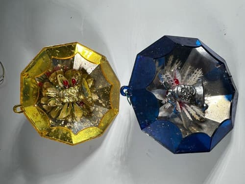 Vintage Jewel Brite Jewelbrite Decagon Diorama Plastic Reflecter Ornaments 2 Pc