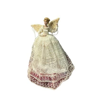 Gorgeous Vintage Porcelain Face Angel Christmas Tree Topper Victorian Elegant