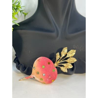 Vintage Radish Turnip Brooch Pin Multicolor Rhinestones Statement Jewelry RARE