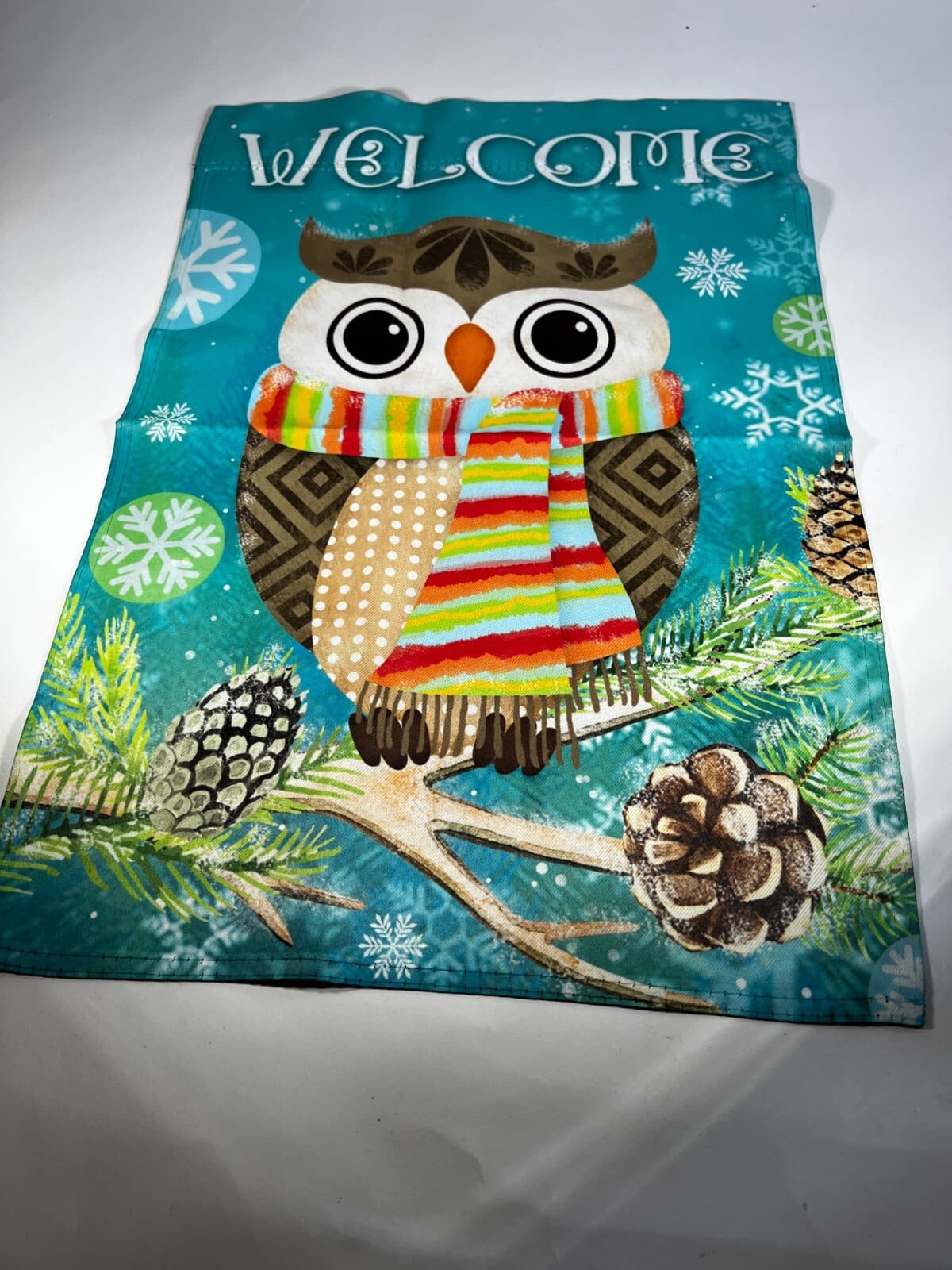 Whimsical Holiday Cute Owl Colorful Christmas Garden Yard Flag 12 x 18 in NEW
