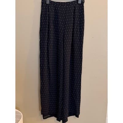 Ann Taylor Black Polka Dot Wide Leg Pants Elastic Waist Pull On Women’s 4 EUC