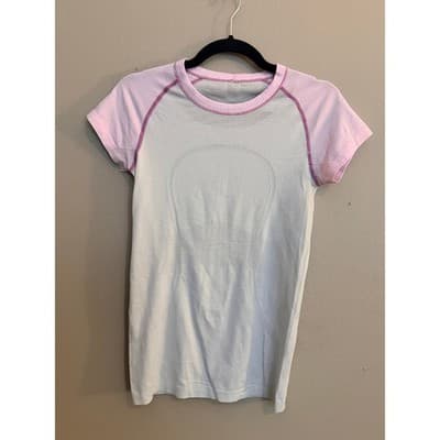 Lululemon Swiftly Tech Short Sleeve Shirt White Pink Athletic Top Women’s S EUC