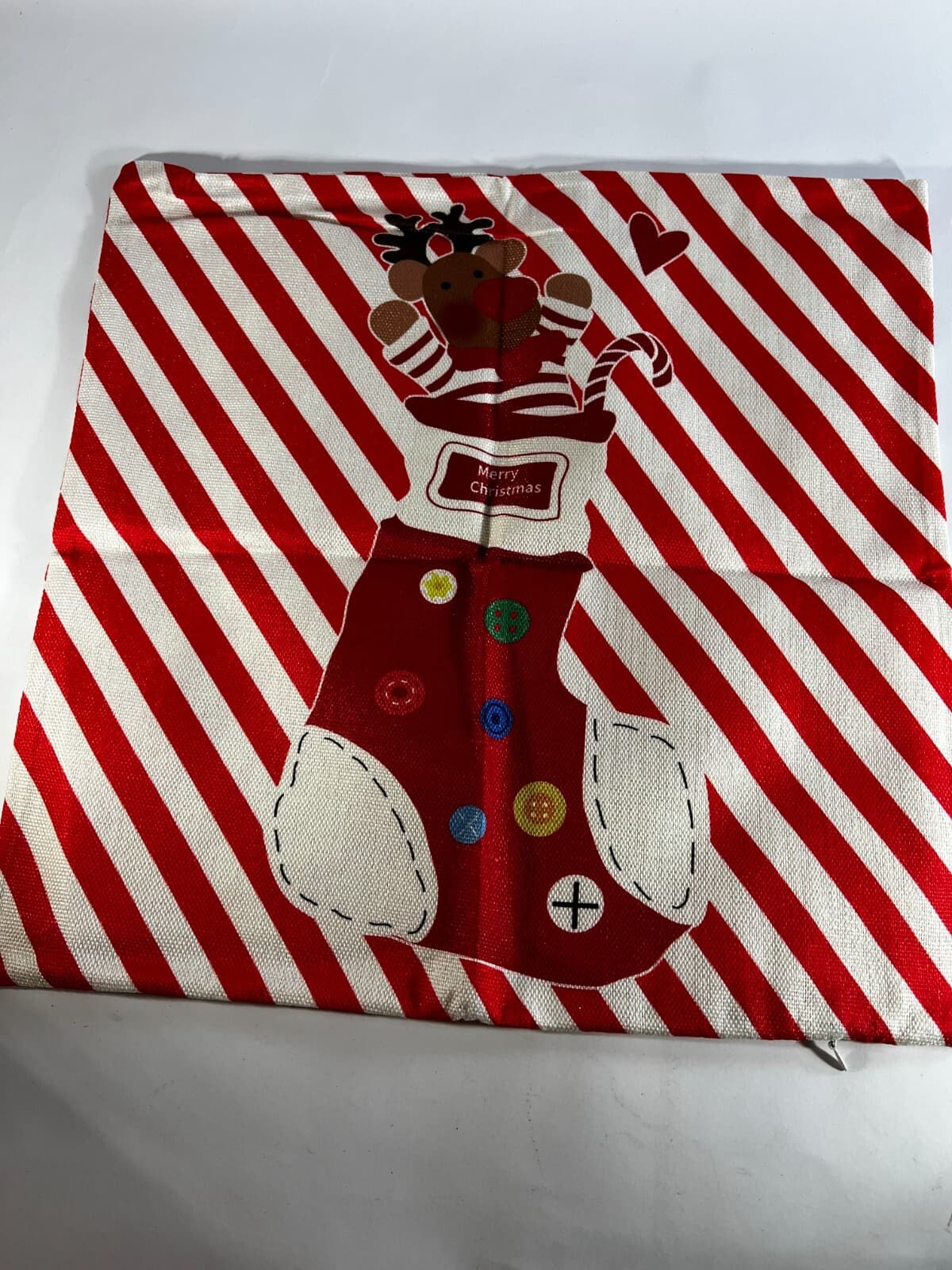 Christmas Pillow Cover Zipper Canvas Fabric Holiday Square Stocking Moose New