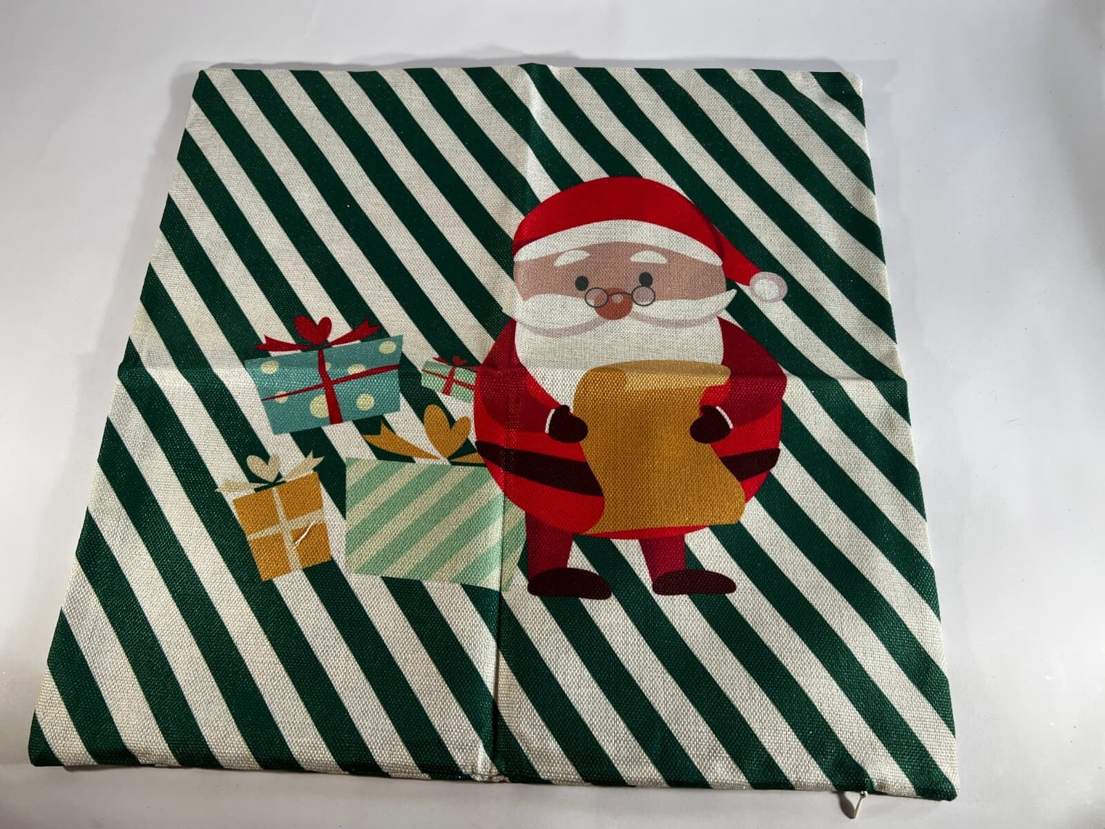 Christmas Pillow Cover Zipper Canvas Fabric Holiday Square Santa List NEW