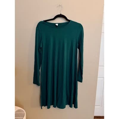 Old Navy Long-Sleeve Jersey-Knit Mini Swing Crew Neckline Dress Green Small EUC