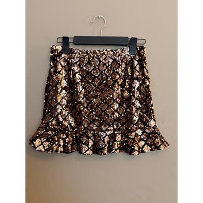 Forever 21 Sequin Mini Skirt Ruffle Hem A Line Women’s Small Gold Black NWOT