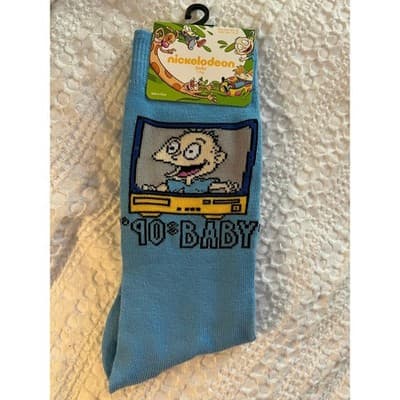 NEW Nickelodeon Novelty Crew Socks 90s Baby Blue
