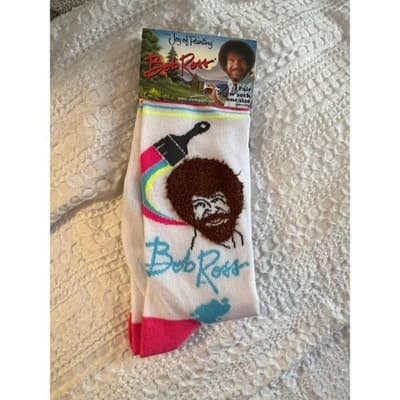 NEW Bob Ross Painter Novelty Crew Socks White One Size