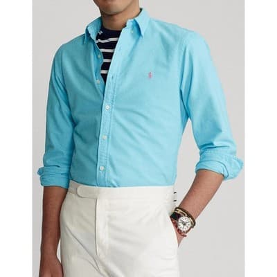 Polo Ralph Lauren Button Down Shirt Men’s Large Blue Pink Pony Logo EUC