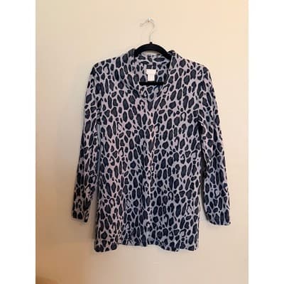 Chico's Women's Polished Cheetah Print Long Sleeve Tunic V-Neck Top Black 0