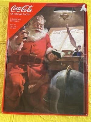 Santa Coca Cola Bottle Christmas Cards 8 Cards/8 Envelopes 5" X 7" NEW RARE